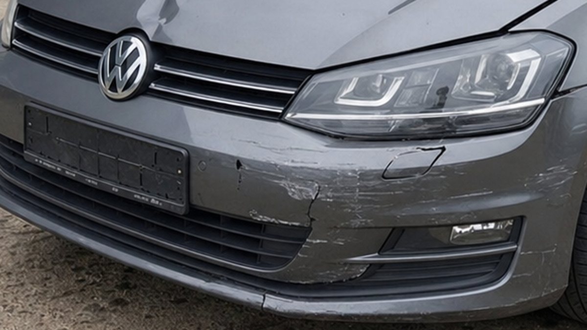 Schade aan de voorbumper van een Volkswagen Golf